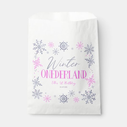 冬のワンダーランドスノーフレーク1st誕生日パーティー フェイバーバッグ (正面)