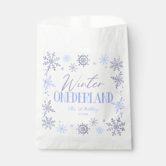 冬のワンダーランドスノーフレーク1st誕生日パーティー フェイバーバッグ (正面)