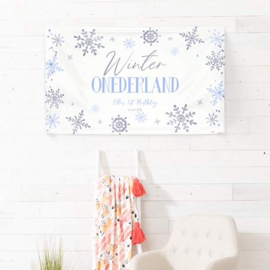 冬のワンダーランドスノーフレーク1st誕生日パーティー 横断幕 (インサイチュ)