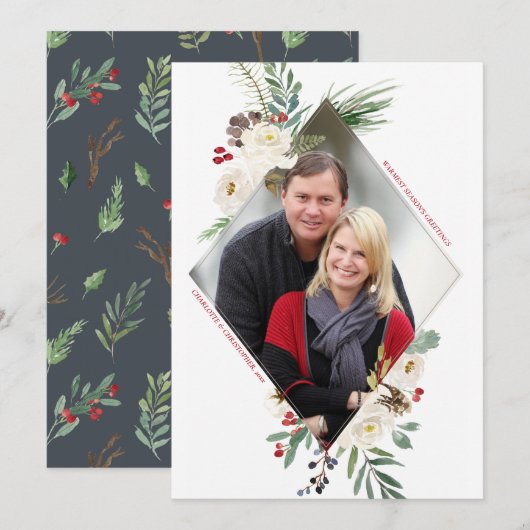 冬のワンダーランドダイヤモンドフォトホリデーフラットカード 招待状 (正面/裏面)