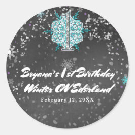 冬のワンダーランドチョークティール（緑がかった色）&パープルの誕生日 ラウンドシール