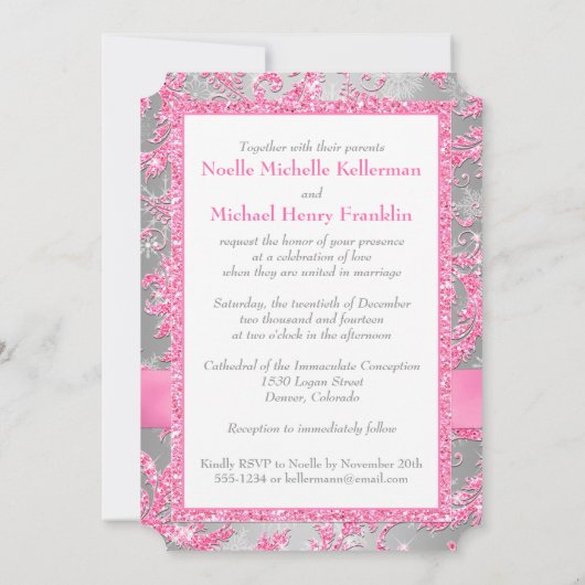 冬のワンダーランドハート結婚ズに参加 – ピンク 招待状 (裏面)