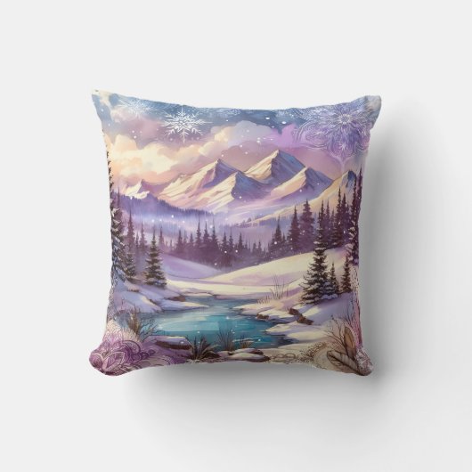 冬のワンダーランドパターンの自然マウンテンレイク クッション (正面)