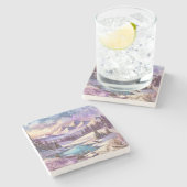 冬のワンダーランドパターンの自然マウンテンレイク ストーンコースター (横)