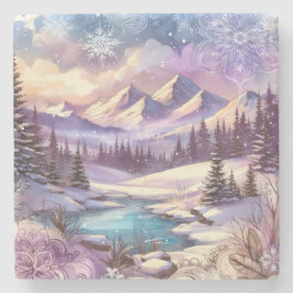 冬のワンダーランドパターンの自然マウンテンレイク ストーンコースター