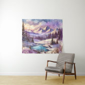 冬のワンダーランドパターンの自然マウンテンレイク タペストリー (インサイチュ(横))