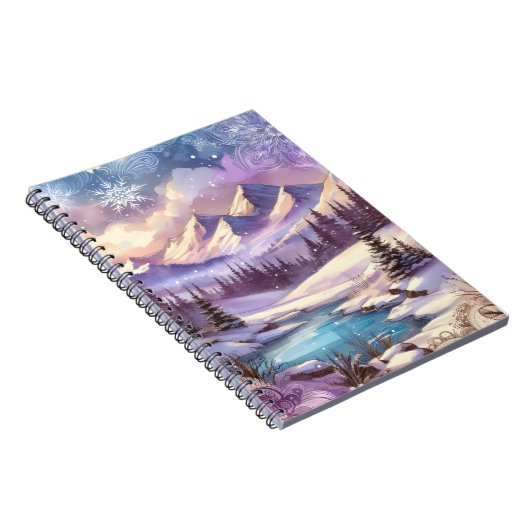 冬のワンダーランドパターンの自然マウンテンレイク ノートブック (右側)