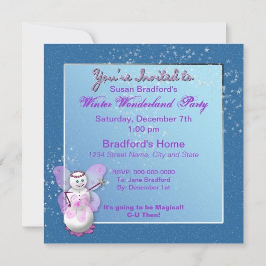 冬のワンダーランドパーティの招待状数々の- – 目的 招待状 (裏面)