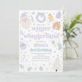 冬のワンダーランドパープルクリスマスバースデーパーティー 招待状 (スタンド正面)