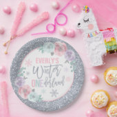 冬のワンダーランドピンクとシルバーの装飾 ペーパープレート (パーティー)