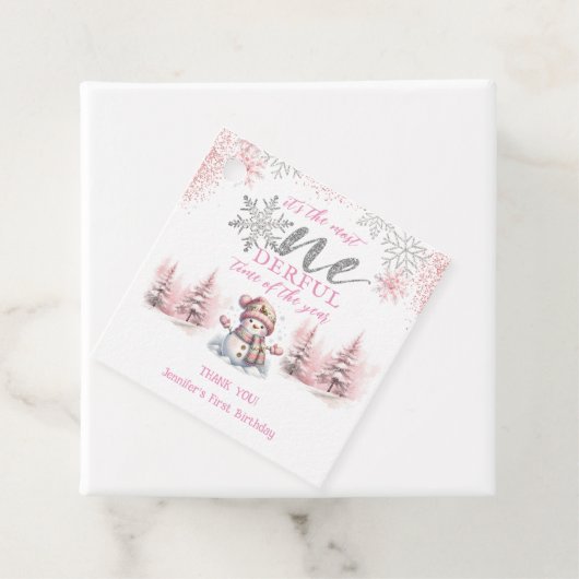 冬のワンダーランドピンクの女の子クリスマス1st誕生日 フェイバータグ (インサイチュ)