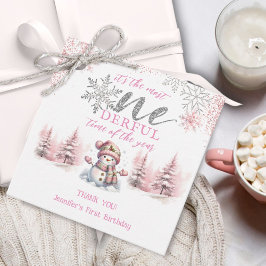 冬のワンダーランドピンクの女の子クリスマス1st誕生日 フェイバータグ