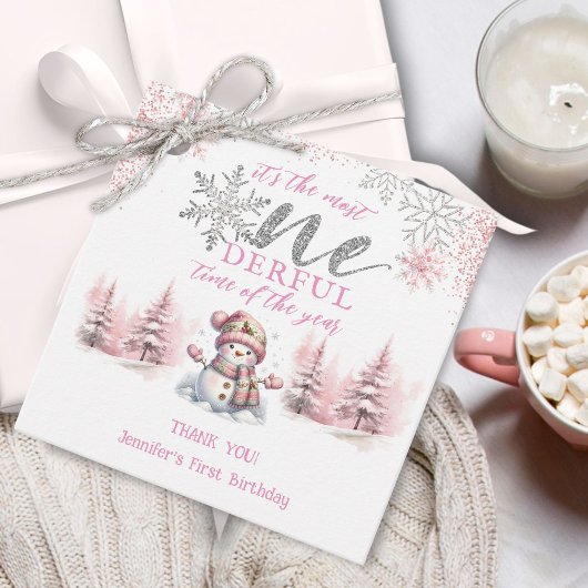 冬のワンダーランドピンクの女の子クリスマス1st誕生日 フェイバータグ