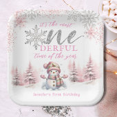 冬のワンダーランドピンクの女の子クリスマス1st誕生日 ペーパープレート