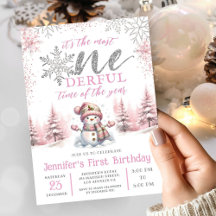 冬のワンダーランドピンクの女の子クリスマス1st誕生日