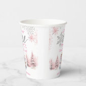 冬のワンダーランドピンクの女の子クリスマス1st誕生日 紙コップ (右)