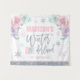 冬のワンダーランドピンクの最初の誕生日の装飾 タペストリー