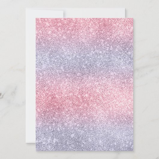 冬のワンダーランドピンクの水色とグリッター 招待状 (裏面)