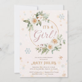 冬のワンダーランドピンクの赤ちゃん女の子シャワー散水 招待状