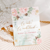 冬のワンダーランドピンクの金ゴールド雪の誕生日 招待状