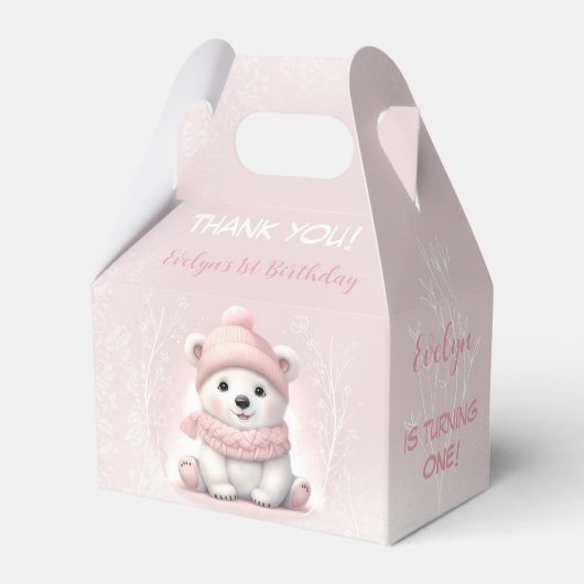 冬のワンダーランドピンク極熊1歳の誕生日 フェイバーボックス (正面サイド)