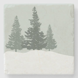 冬のワンダーランドフォレストの木 ストーンコースター