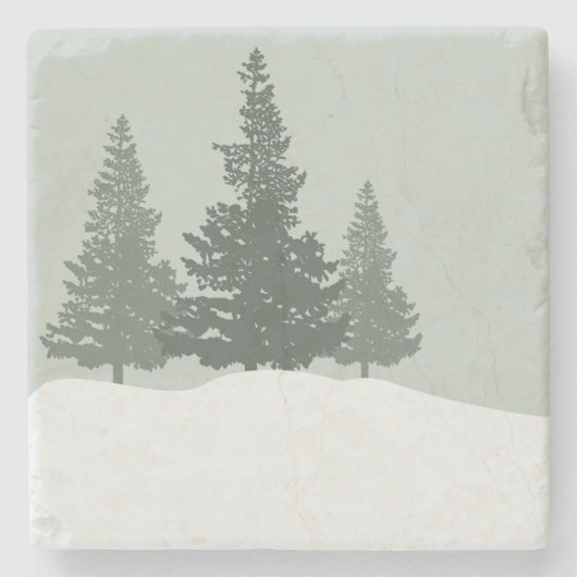 冬のワンダーランドフォレストの木 ストーンコースター (正面)