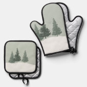 冬のワンダーランドフォレストの木 鍋つかみ&鍋敷きセット (正面/裏面)