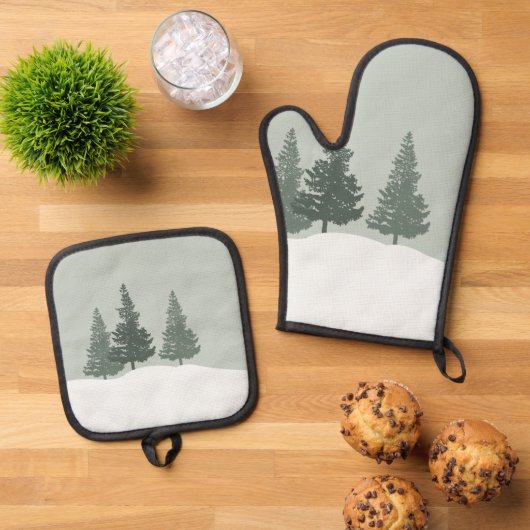 冬のワンダーランドフォレストの木 鍋つかみ&鍋敷きセット (トップダウン)