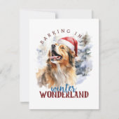 冬のワンダーランドフラットクリスマスカードで吠える シーズンカード (正面)