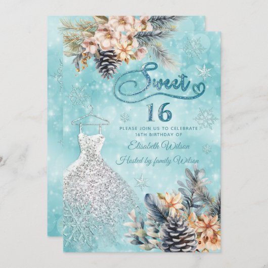 冬のワンダーランドフローラ愛らしいドレス甘い16 招待状 (正面/裏面)