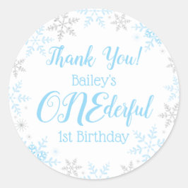 冬のワンダーランドブルーシルバーの雪片ありがとう ラウンドシール