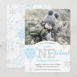 冬のワンダーランドブルーシルバーグリッター1日目の誕生日 招待状