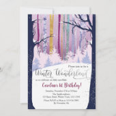 冬のワンダーランドブルーパープルシルバースノー写真 招待状 (正面)