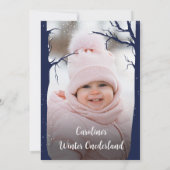 冬のワンダーランドブルーパープルシルバースノー写真 招待状 (裏面)