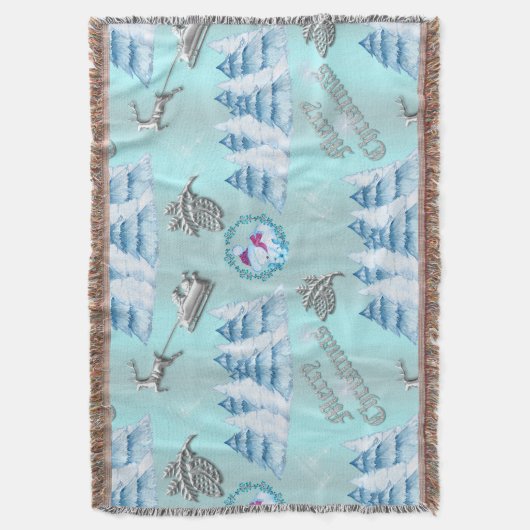 冬のワンダーランドブルーメリークリスマス スローブランケット (正面縦)