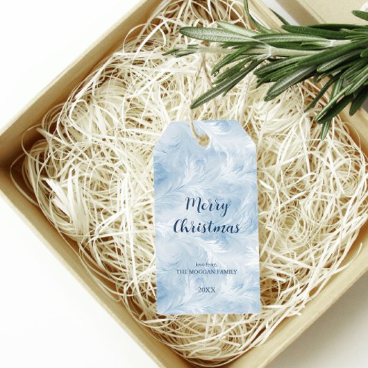 冬のワンダーランドブルー霜の降りたパターン ギフトタグ