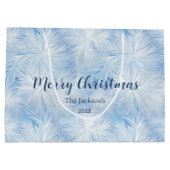 冬のワンダーランドブルー霜の降りたパターン ラージペーパーバッグ (裏面)