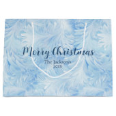 冬のワンダーランドブルー霜の降りたパターン ラージペーパーバッグ (正面)