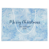 冬のワンダーランドブルー霜の降りたパターン ラージペーパーバッグ (裏面)