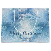 冬のワンダーランドブルー霜の降りたパターン ラージペーパーバッグ (正面)