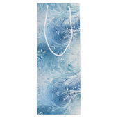 冬のワンダーランドブルー霜の降りたパターン ワインギフトバッグ (裏面)