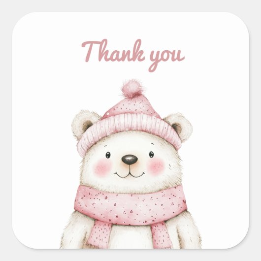 冬のワンダーランドホワイトベアーサンキュー スクエアシール (正面)