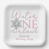 冬のワンダーランドミニマリスト女の子1st誕生日 ペーパープレート (正面)