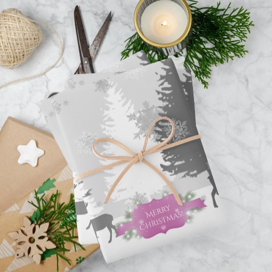 冬のワンダーランドラッピング紙シートマゼンタ ラッピングペーパーシート