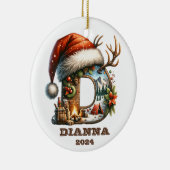 冬のワンダーランドレターDサンタハットとキャンプファイア セラミックオーナメント (右)
