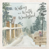 冬のワンダーランド冬の風景の歩く ガラスコースター (正面)