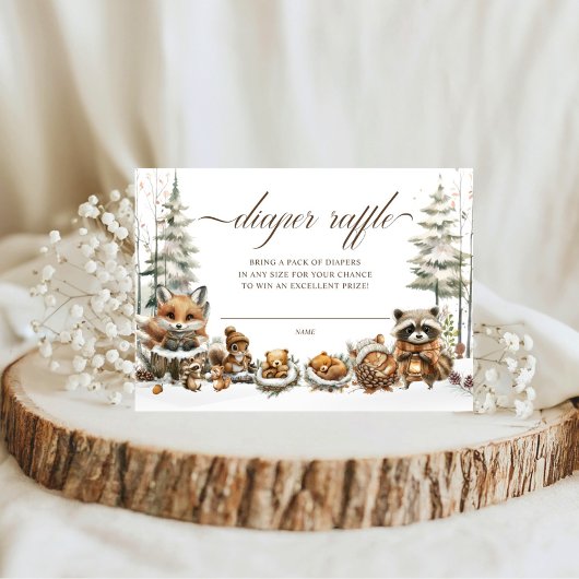 冬のワンダーランド動物の水の色おむつラッフル エンクロージャーカード