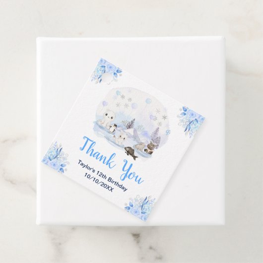 冬のワンダーランド動物の誕生日パーティーありがとう フェイバータグ (インサイチュ)