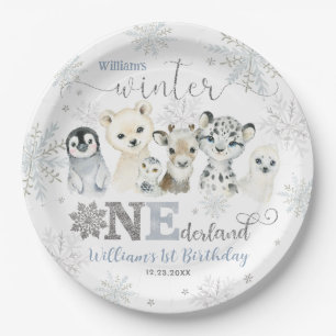 冬のワンダーランド北極の動物たち雪1歳の誕生日 ペーパープレート